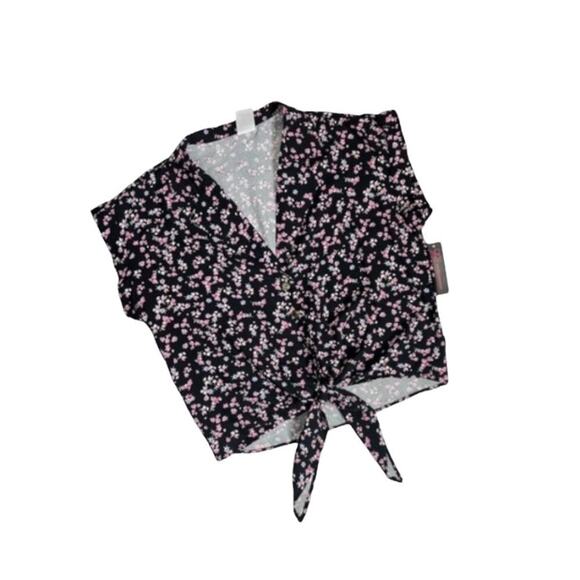 Nobo Womans Size S Top Short Sleeve Floral Multicolor Black Blouse Front Tie Top - Picture 3 of 7